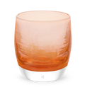 special treat, rustic orange transparent hand-blown glass votive candle holder.