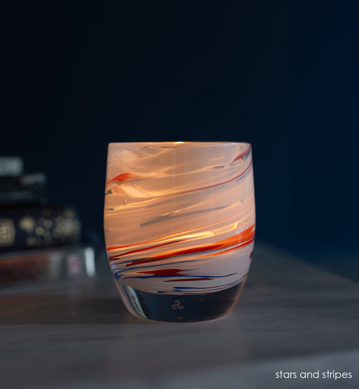 'stars and stripes' red white and blue hand-blown glass candle holder | glassybaby