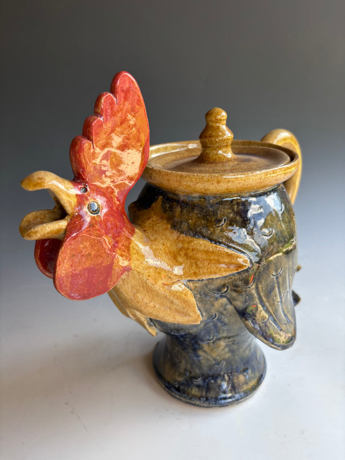 Steve Turpin Rooster Teapot 10"