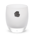 tembo remember little silver elephants on white, hand-blown glass votive candle holder