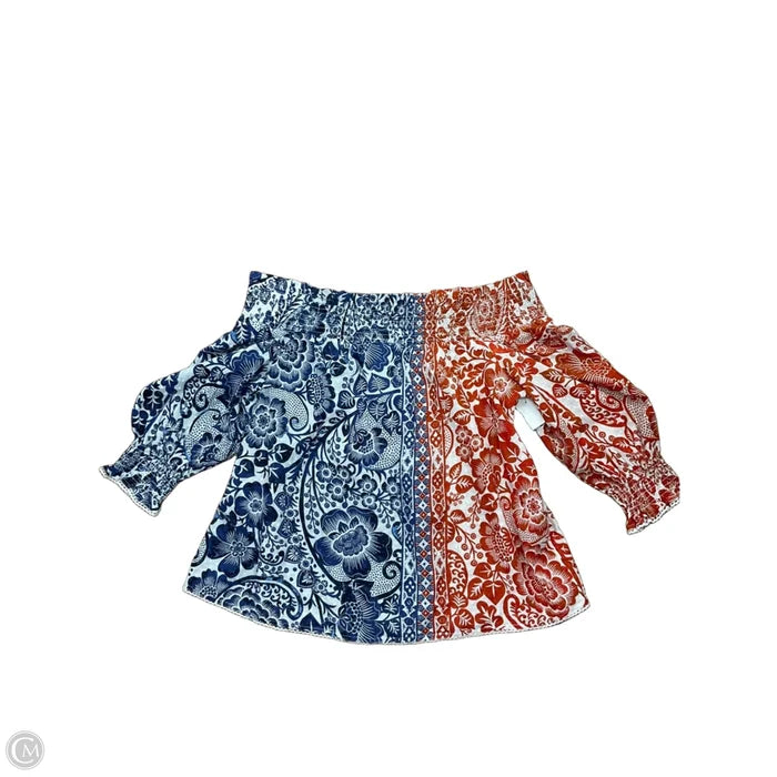 Top 3/4 Sleeve By Chicos In Blue Red & White, Size: L