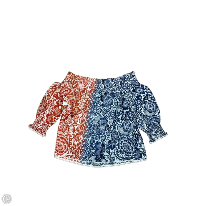 Top 3/4 Sleeve By Chicos In Blue Red & White, Size: L