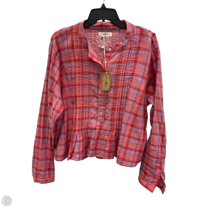 Top Long Sleeve By Natural Life In Plaid Pattern, Size: L