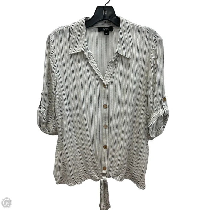 Top Short Sleeve By Agb In Tan & White, Size: M