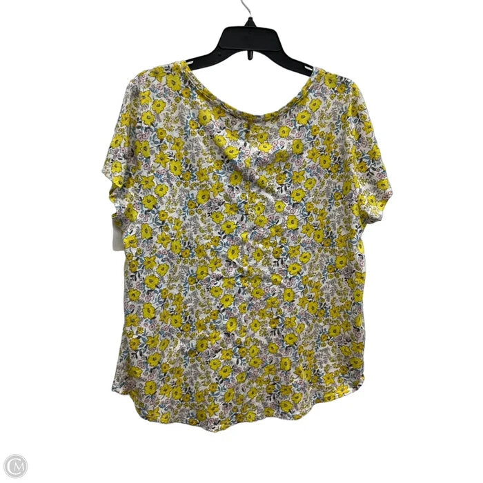 Top Short Sleeve By Loft In White & Yellow, Size: Xl