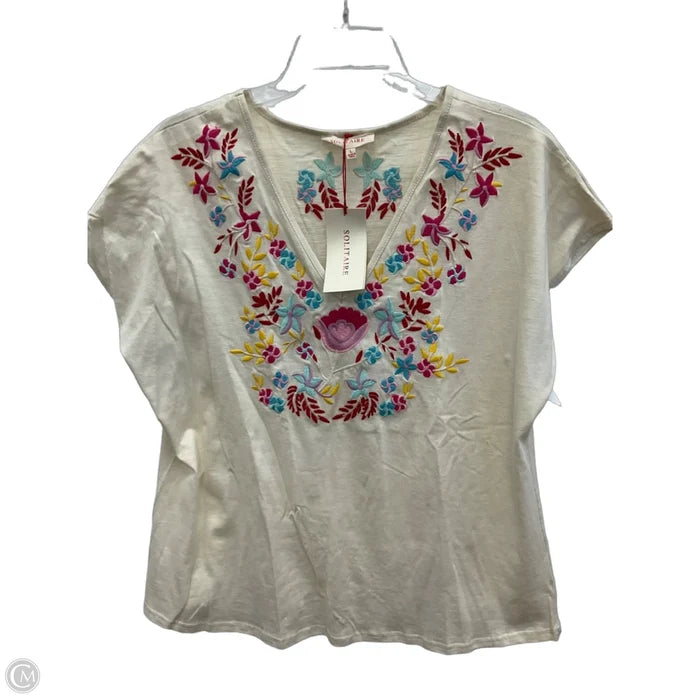 Top Short Sleeve By Solitaire In Cream, Size: L