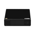 A black Topping E50 Desktop Digital to Analog Convertor (DAC) by Topping, shown from the front, with a display, power button, MQA logo on top, and featuring MQA decoding and an advanced ES9068AS Sabre DAC.