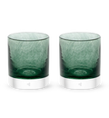 two Trout Creek rockers, dark green teal transparent hand-blown glass lowball drinking glasses. #option_pair