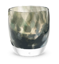 turbulence, smokey grey and white patterned, hand-blown glass votive candle holder.