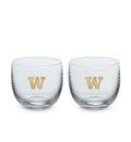 Washington drinker, clear hand-blown stemless wine glass with University of Washington logo hand-etched in gold.