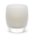 whiskers, opaque pale white, hand-blown glass votive candle holder.